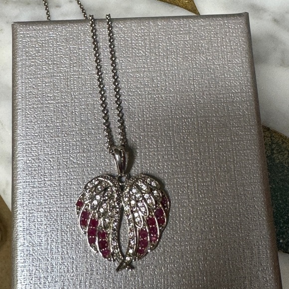 Chuck clemency Ruby & white zircon angel wing pendant - Picture 3 of 7